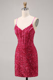 Sparkly Fucsia corsetto stretto Abito da Cocktail
