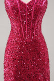 Sparkly Fucsia corsetto stretto Abito da Cocktail