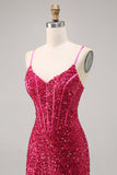 Sparkly Fucsia corsetto stretto Abito da Cocktail