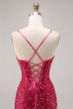 Sparkly Fucsia corsetto stretto Abito da Cocktail