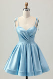Blu Raso A Line corto Spaghetti Straps Abiti Da Cocktail