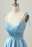 Blu Raso A Line corto Spaghetti Straps Abiti Da Cocktail