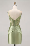 Verde senza spalline corsetto paillettes aderente abito corto ritorno a casa con appliques