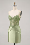 Verde senza spalline corsetto paillettes aderente abito corto ritorno a casa con appliques