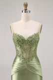 Verde senza spalline corsetto paillettes aderente abito corto ritorno a casa con appliques