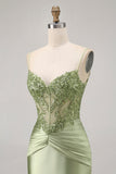 Verde senza spalline corsetto paillettes aderente abito corto ritorno a casa con appliques