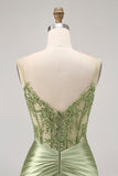 Verde senza spalline corsetto paillettes aderente abito corto ritorno a casa con appliques