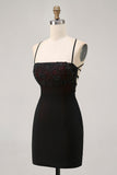 Nero Aderente Spaghetti Straps Abito corto ritorno a casa con perline