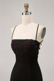 Nero Aderente Spaghetti Straps Abito corto ritorno a casa con perline