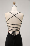 Nero Aderente Spaghetti Straps Abito corto ritorno a casa con perline