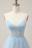 Azzurro A Line Beaded Abito corto con paillettes Abiti Da Cocktail con lacci sul retro