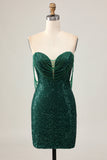 Sparkly Off The Shoulder Verde Scuro Aderente Paillettes Abiti Da Cocktail