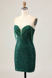Sparkly Off The Shoulder Verde Scuro Aderente Paillettes Abiti Da Cocktail