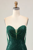 Sparkly Off The Shoulder Verde Scuro Aderente Paillettes Abiti Da Cocktail