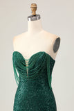 Sparkly Off The Shoulder Verde Scuro Aderente Paillettes Abiti Da Cocktail