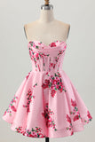 Fiore rosa A-Line Sweetheart corsetto in raso Abiti Da Cocktail