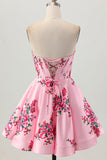 Fiore rosa A-Line Sweetheart corsetto in raso Abiti Da Cocktail