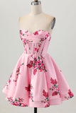 Fiore rosa A-Line Sweetheart corsetto in raso Abiti Da Cocktail