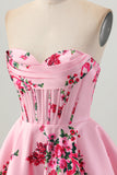 Fiore rosa A-Line Sweetheart corsetto in raso Abiti Da Cocktail