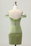 Verde Off The Shoulder Corsetto Paillettes Aderente Abiti Da Cocktail