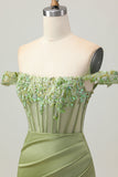Verde Off The Shoulder Corsetto Paillettes Aderente Abiti Da Cocktail