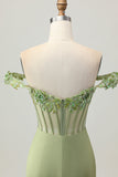 Verde Off The Shoulder Corsetto Paillettes Aderente Abiti Da Cocktail