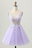 Beaded A Line paillettes Appliqued Lilac Abito corto ritorno a casa