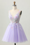Beaded A Line paillettes Appliqued Lilac Abito corto ritorno a casa