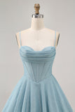 Grigio Blu Corsetto A Line Spaghetti Straps Abiti Da Cocktail