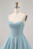Grigio Blu Corsetto A Line Spaghetti Straps Abiti Da Cocktail