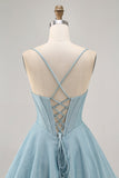 Grigio Blu Corsetto A Line Spaghetti Straps Abiti Da Cocktail