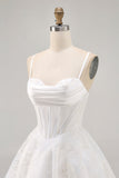 Bianco A-Line corsetto Spaghetti Straps Satin Abiti Da Cocktail con Appliques