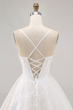 Bianco A-Line corsetto Spaghetti Straps Satin Abiti Da Cocktail con Appliques