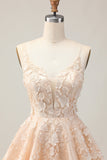 Albicocca A Line Spaghetti Straps Floreale Abiti Da Cocktail con Appliques