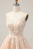 Albicocca A Line Spaghetti Straps Floreale Abiti Da Cocktail con Appliques
