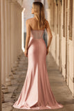 Blush sirena trasparente corsetto con perline lungo vestito da ballo senza spalline con fessura