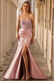 Blush sirena trasparente corsetto con perline lungo vestito da ballo senza spalline con fessura
