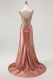 Vestito da ballo lungo con spalline a spalline in corsetto con blush e strass