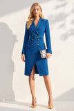 Abito blazer doppiopetto con risvolto dentellato blu inchiostro con cintura