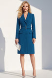 Blu scuro monopetto con risvolto a lancia Blazer Dress con cintura
