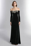 Velluto nero Off the Shoulder Abito lungo da festa per le feste