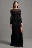 Illusion Neck Abito da cerimonia a maniche lunghe a maniche lunghe con spacco