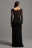 Illusion Neck Abito da cerimonia a maniche lunghe a maniche lunghe con spacco