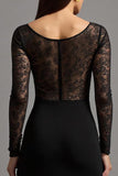 Illusion Neck Abito da cerimonia a maniche lunghe a maniche lunghe con spacco