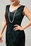 Nero verde paillettes frangia scollo a V 1920s abito con 5 pezzi accessori Set