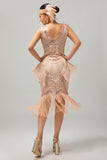 Champagne con frange paillettes 1920s Dress con 5 pezzi Set di accessori