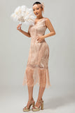 Champagne con frange paillettes 1920s Dress con 5 pezzi Set di accessori