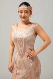 Champagne con frange paillettes 1920s Dress con 5 pezzi Set di accessori