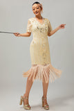 Albicocca con frange paillettes 1920s Flapper Dress con maniche corte