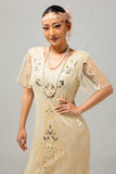 Albicocca con frange paillettes 1920s Flapper Dress con maniche corte